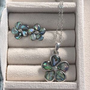 Set of Abalone Shell Earrings and Necklace